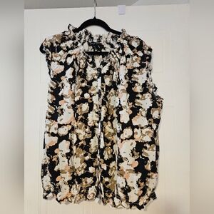Floral Print Rayon Ruffle Sleeve Top Plus Sz 3X shirt flowy NWOT button down